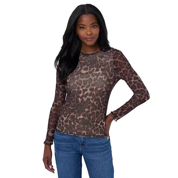 Edited By Remi Bader Tops - Edited by Remi Bader Women's Long Sleeve Mesh Top Size M Leopard Print